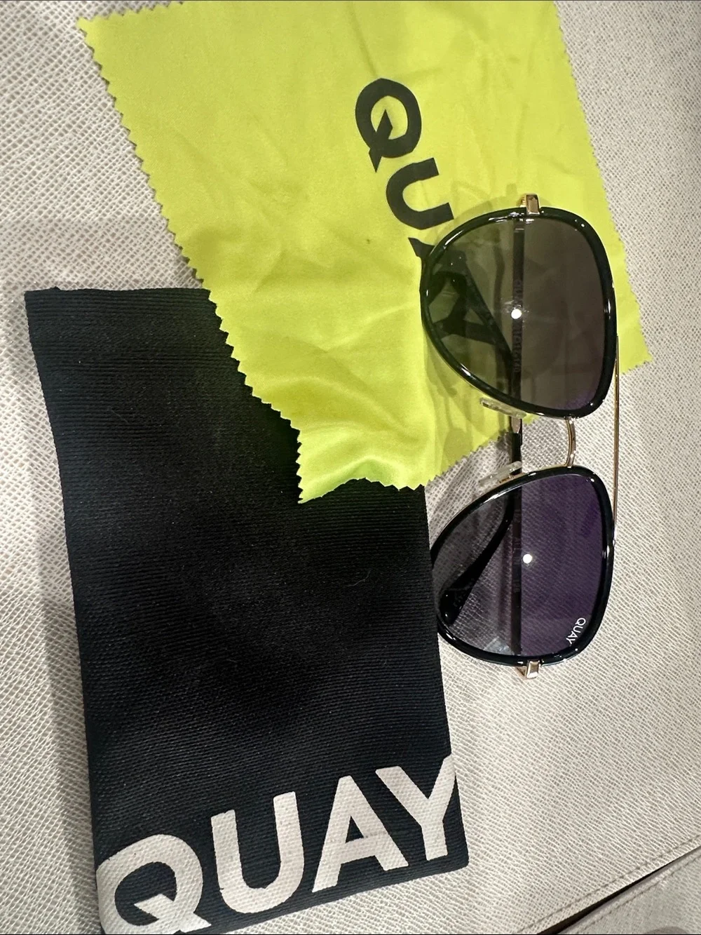 Quay Australia Aviator Sunglasses in Black with Gold Frame